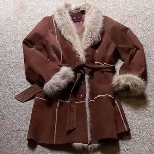 Torrid brown suede jacket with faux fur trim